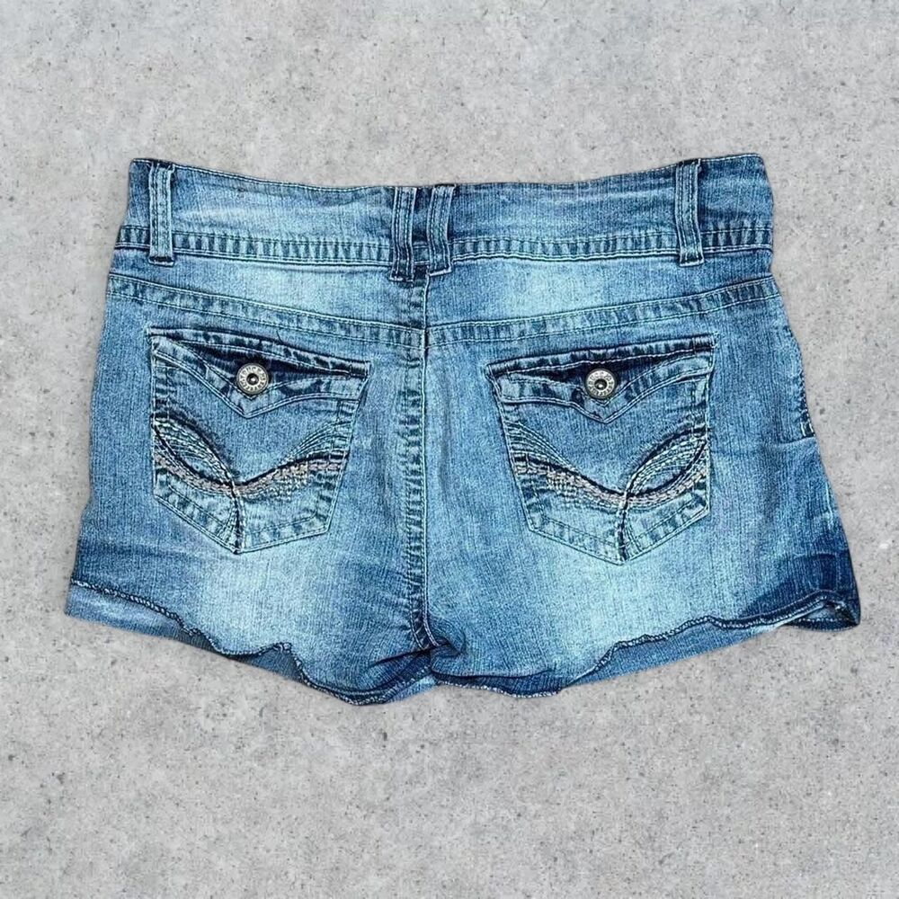 Truce Embroidered Denim Blue Jean Short Shorts Jorts
